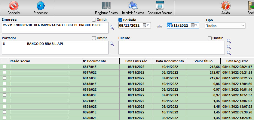 consulta de registro de boletos via API