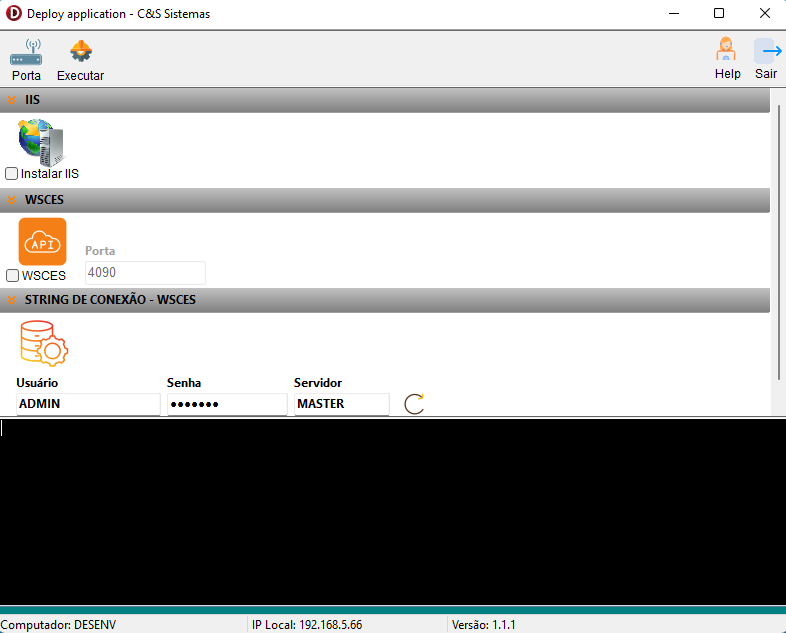 tela principal deploy application
