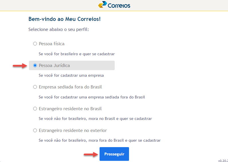 Fazer cadastro Meu correios