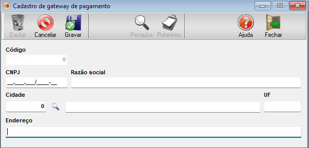 Cadastro gateway de pagamento