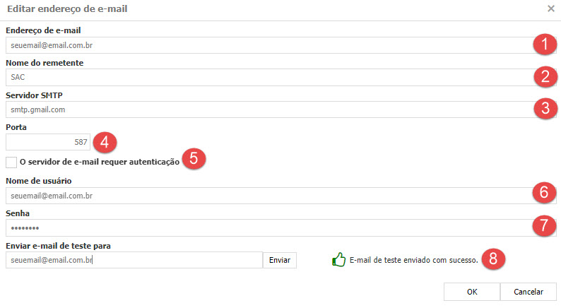 configurando os dados de email