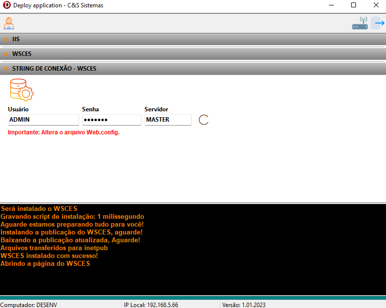 String de conexà£o WSCES
