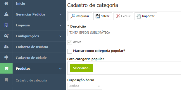 Pesquisa de categoria - e-commerce