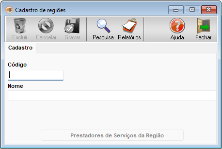 Cadastro de regiões