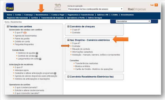 configuração 1 Itaú Shopline