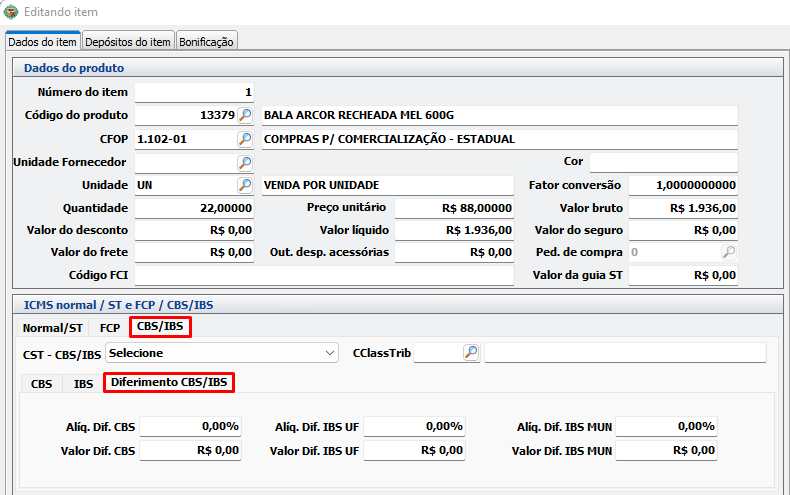 ItemEntradaCbsDiferimento