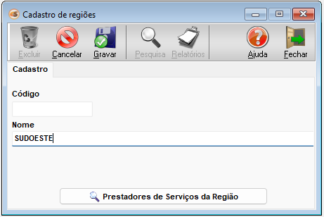 Inserindo o nome da região