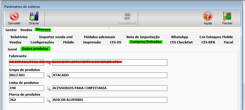 Parâmetro padrão de novos cadastros